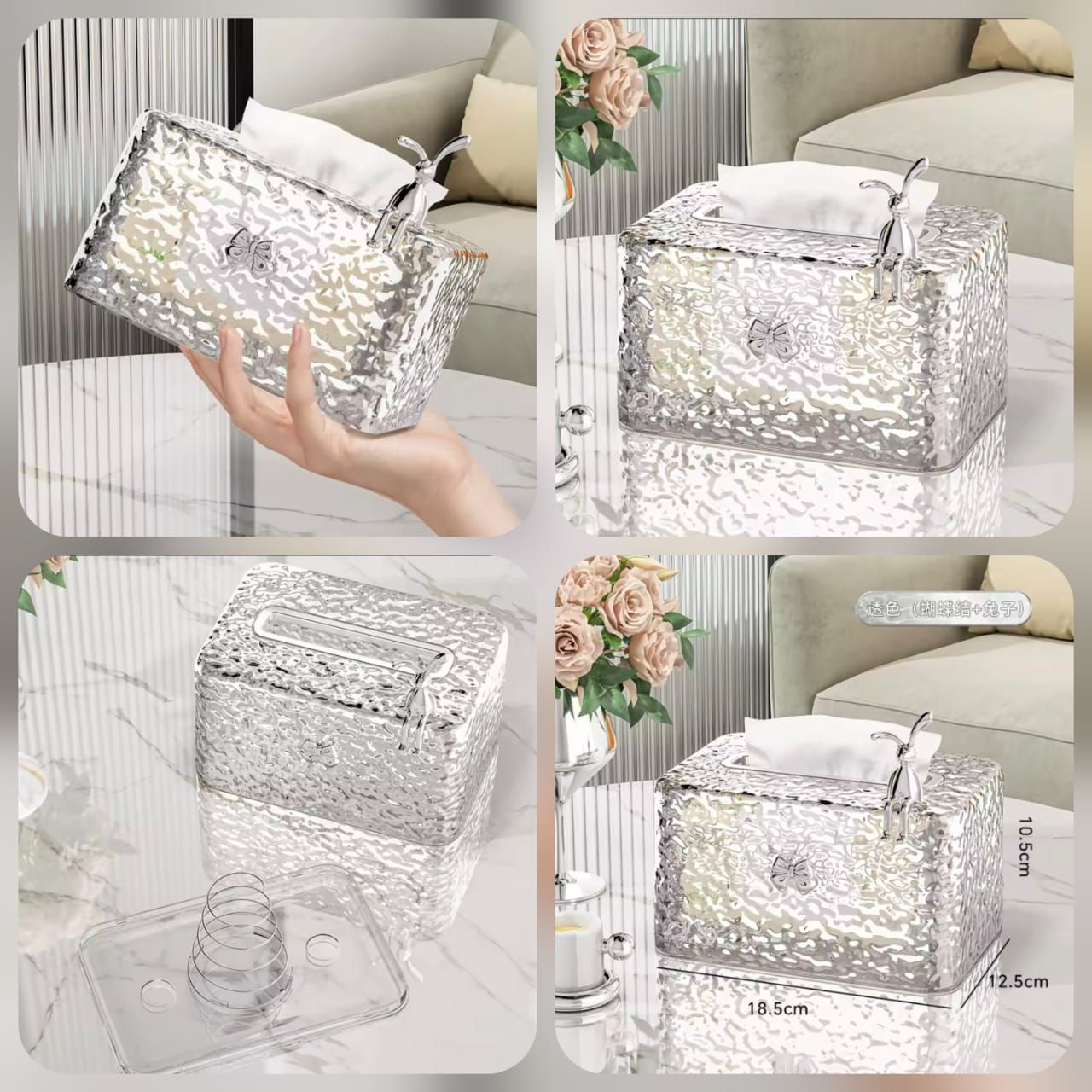 Luxury Crystal-Inspired Tissue Box with Elegant Bunny Accent