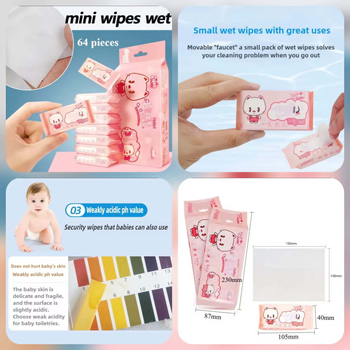 Ultra mini portable baby wipe buttocks, household wet toilet paper, adult private care hygiene wipes