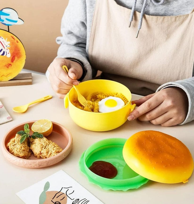 1 pc Round Cute Burger Shape Lunch Box Perfect For School Kids. 3 layer Container Food Storage Box