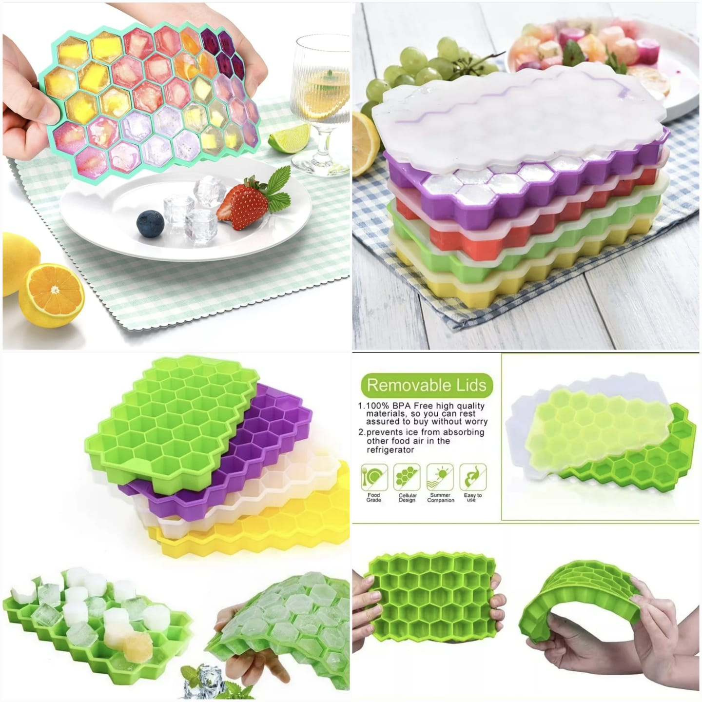 Honeycomb Shape Silicone Ice Cube Tray,37 Cubes Each Tray,Ice Lattice Maker Mould to Keep Great Taste of Fruit Juices and Other Drinking