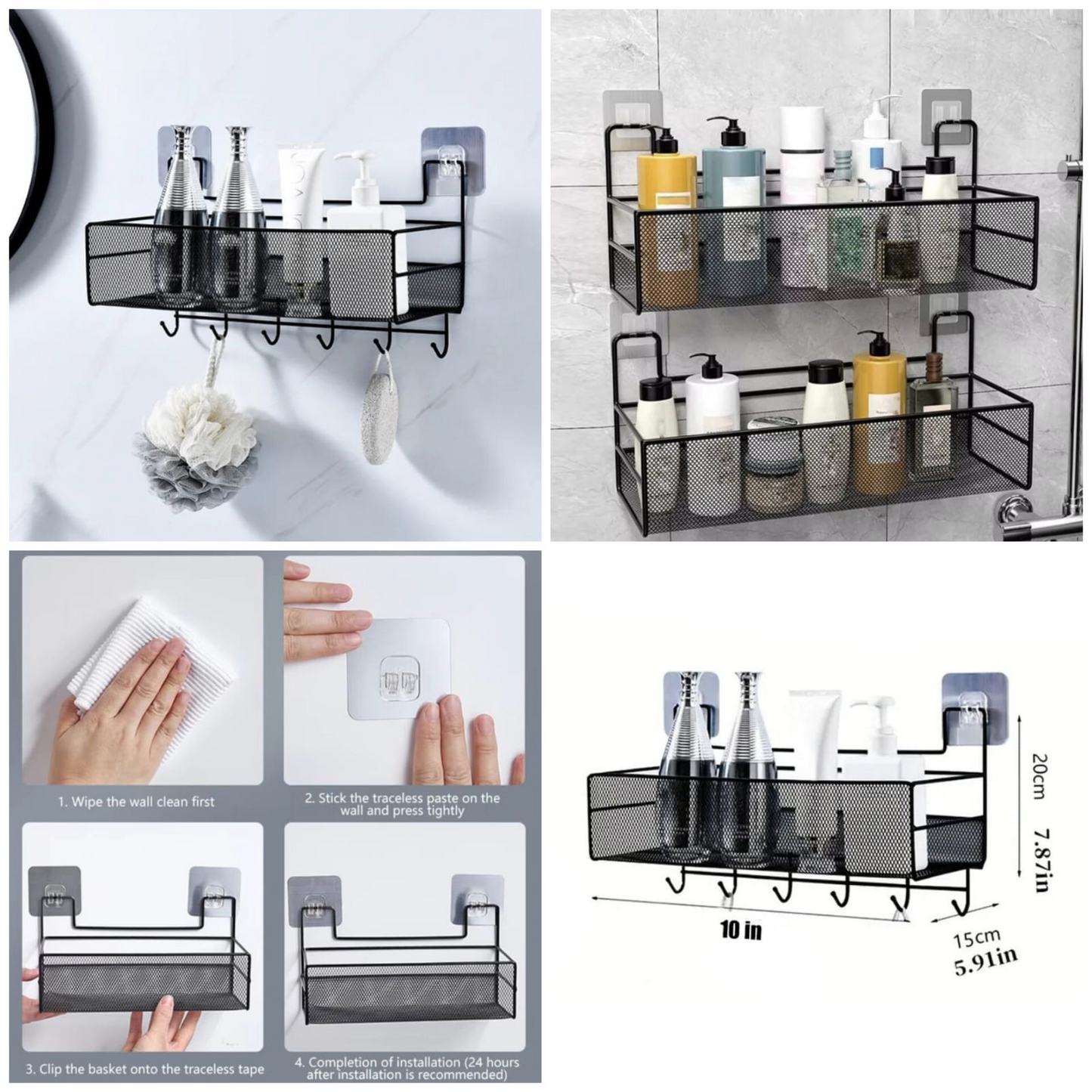 AT - Self-Adhesive Wall-Mounted Iron Shelf With Hook - 1 Piece