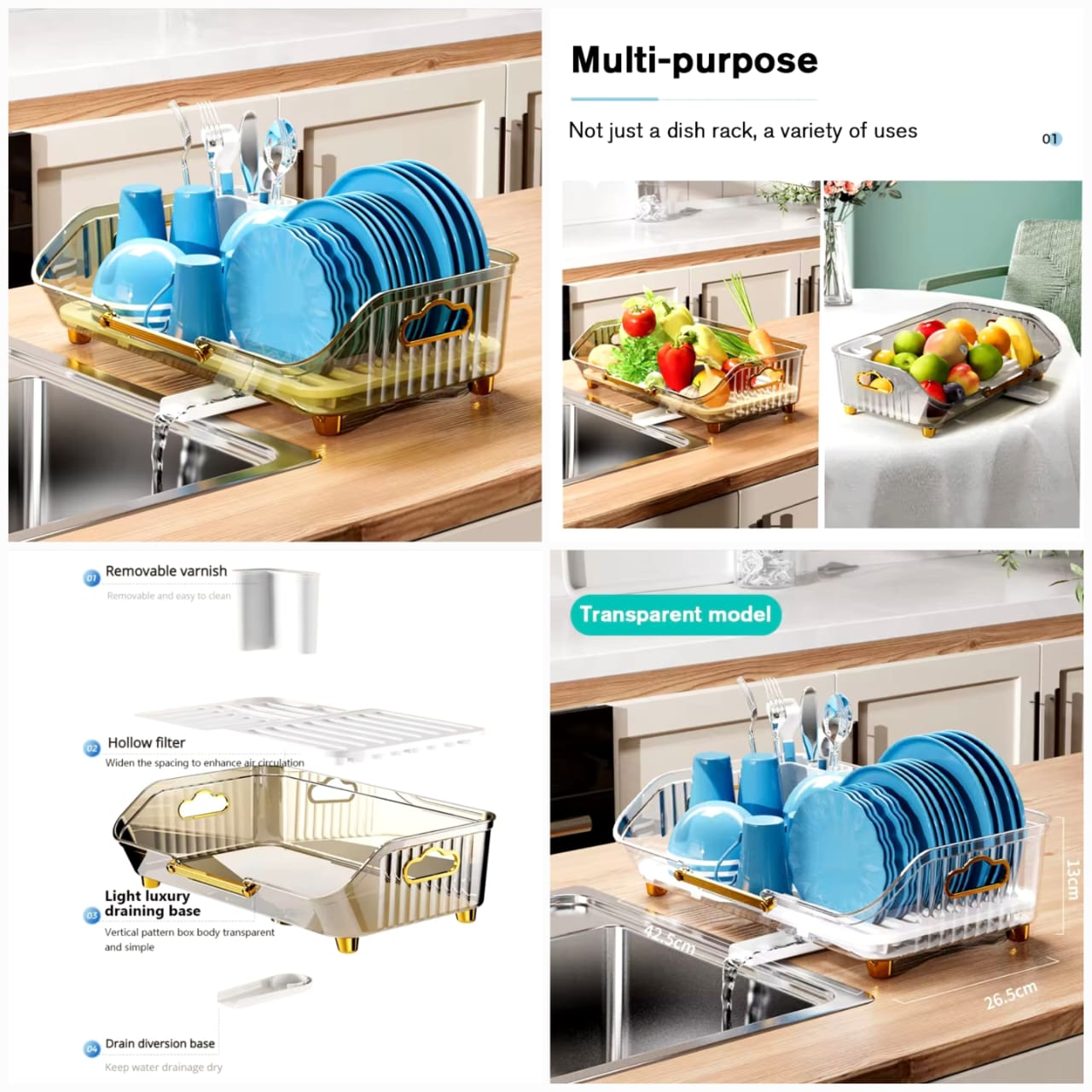 Acrylic Kitchen Dish Draining Storage Rack