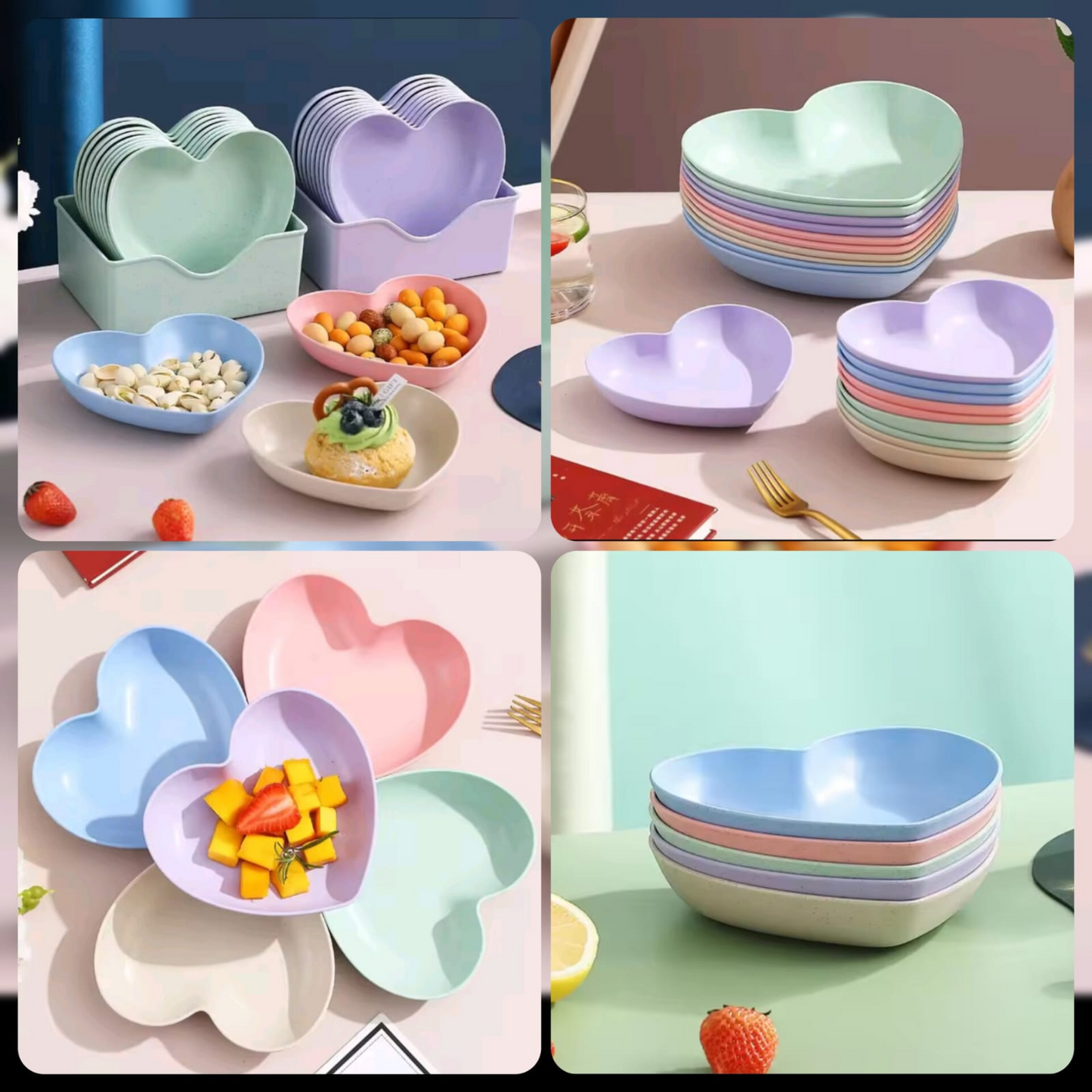 10Pcs Heart Shaped Plates with Holder Decorative Food Platter Serving Tray for Sweets