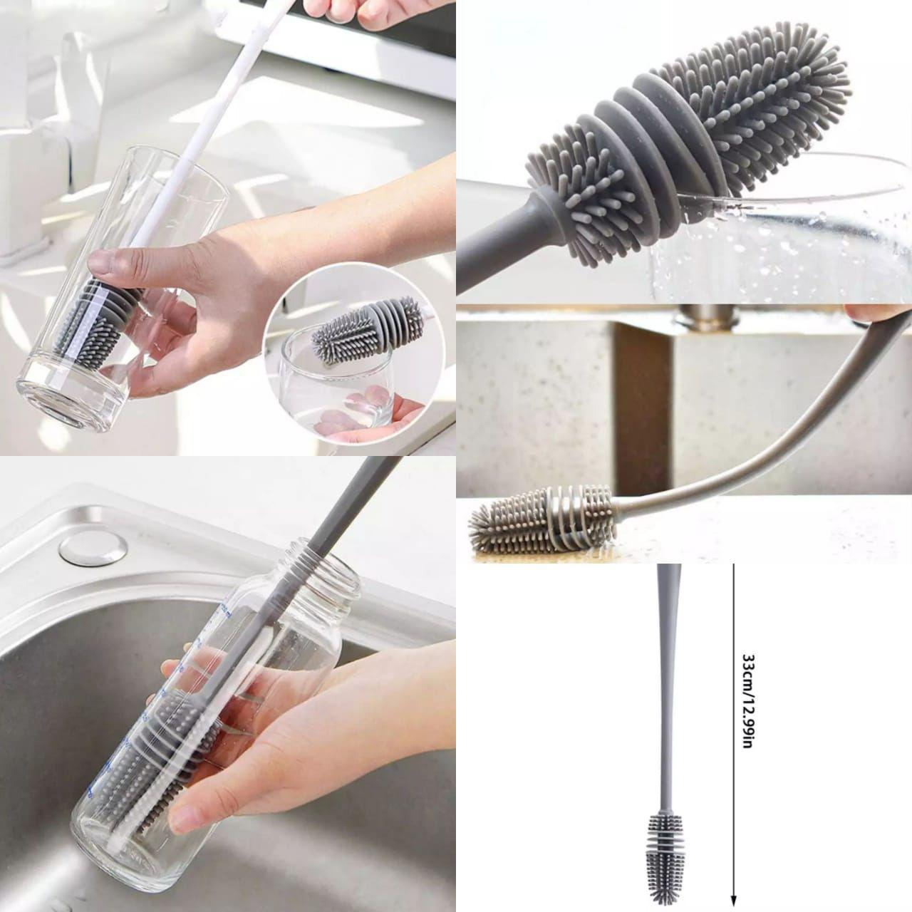 Bottle Cleaning Silicone Brush with Long Handle Mini Rubber Cleaning Brush