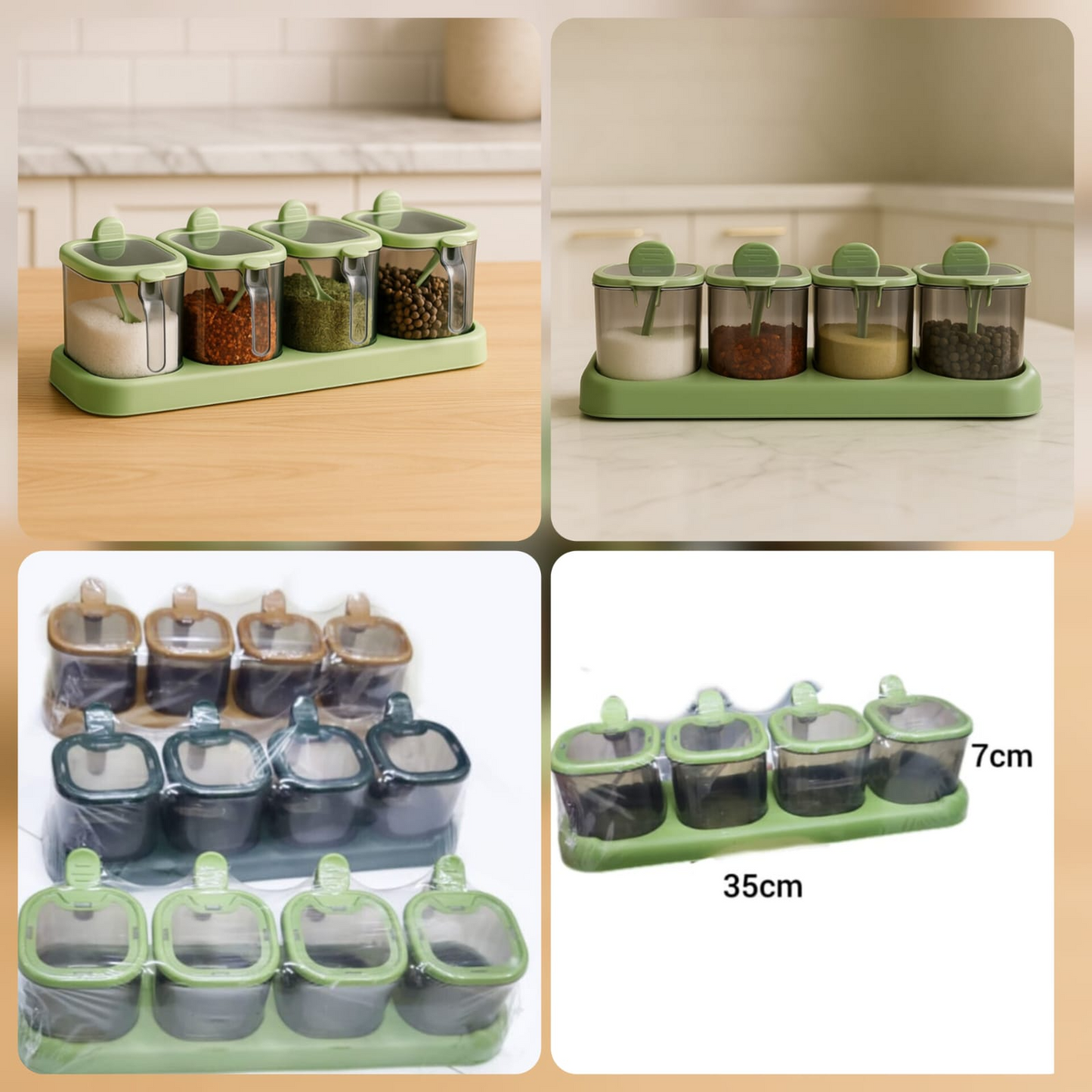 4Pcs Seasoning Box Set Cute Cartoon Design Multifunction Wall Mounted Clear Seasoning Organizer Box with Base for Spice Salt Pepper