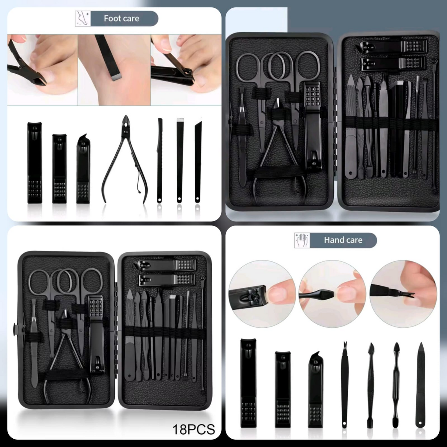 18 PCs Black Nail Kit Box