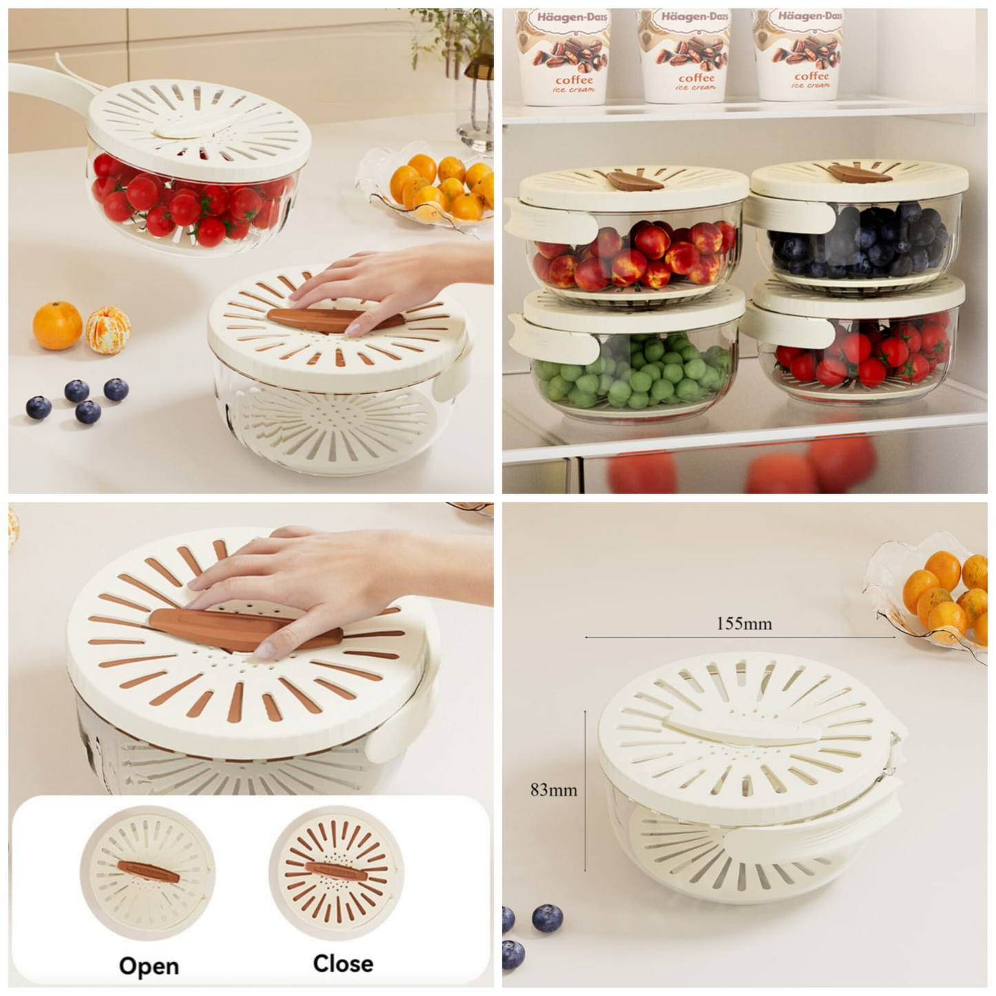 3 in 1 Multifunctional Fruit and Vegetable Washing Bowl, Dual-Layer Strainer Basket with Handle and Lid for Storage