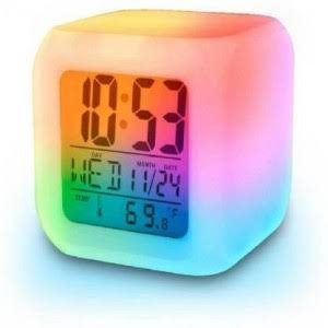 Digital Table Clock 7 Color Changing Led Lights Big Size Digital Screen Temperature & Calendar