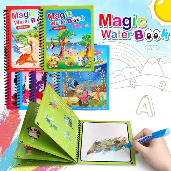 Magic Water Book; Water Drawing Book, Magic book for kids. Reusable Doodle Book with pen for Kids to Learn and Develop Art Ability.