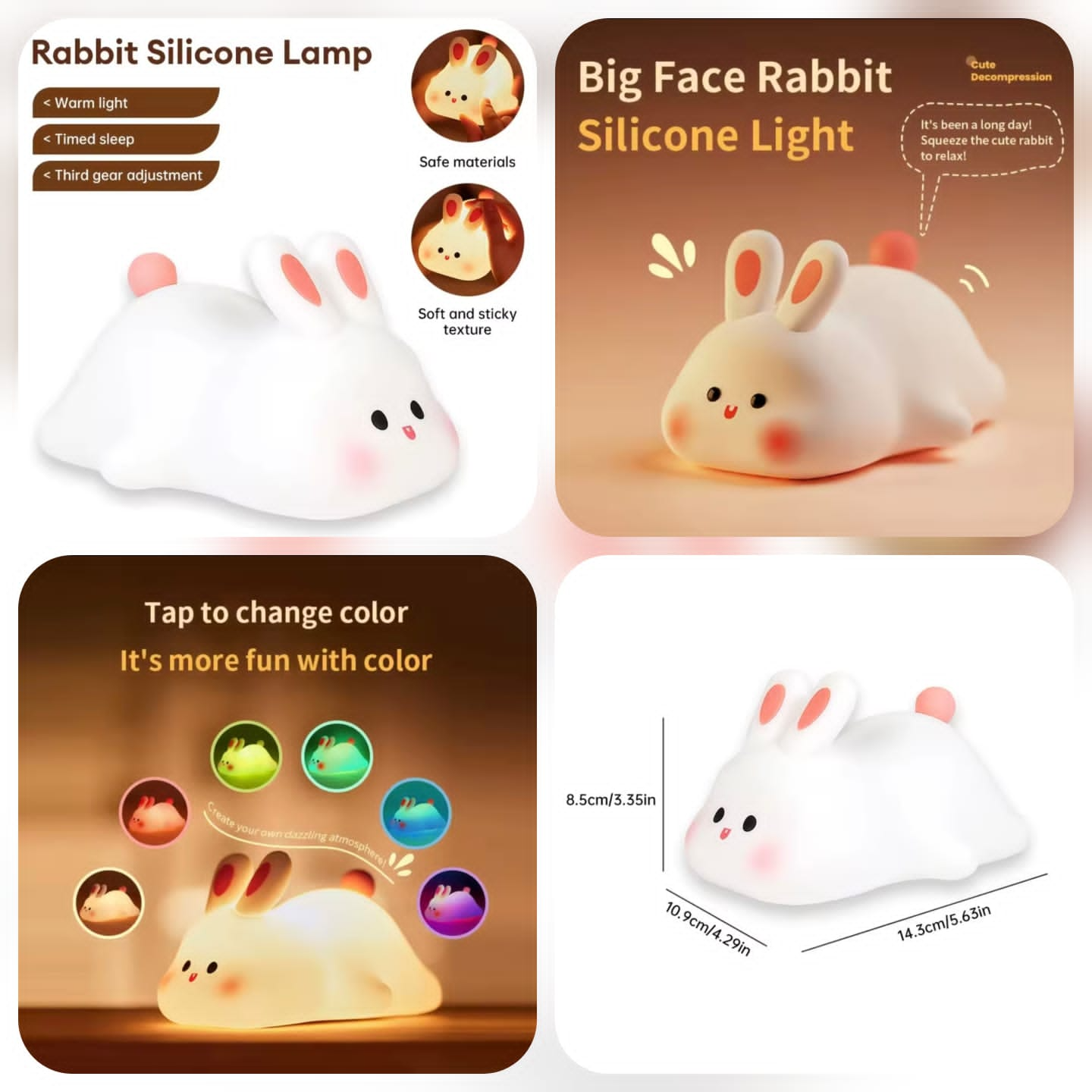 LED Home-appliance Children's Baby Lamp Night Light Lamps Room Decor Cute Rabbit Silicone Plastic USB Charging Timed Bedside