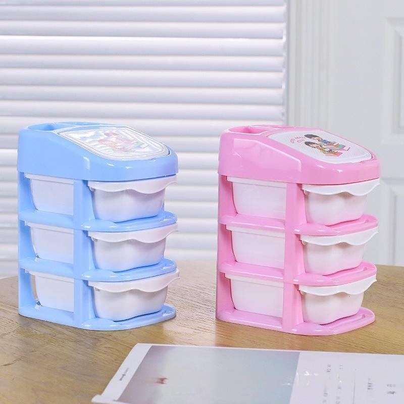 Plastic 3 Layers Mini Desktop Drawer Storage Box (Multicolour)