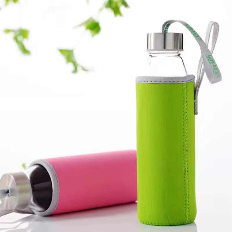 Glass Water Bottles Drink Bottle Bamboo Lid 550ml Random Colours