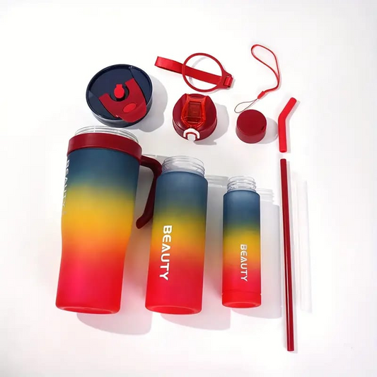 1.2L 3pcs Sets Ice Bar Mug Gradient Color Straw Mug Handheld Tumbler Random Colours