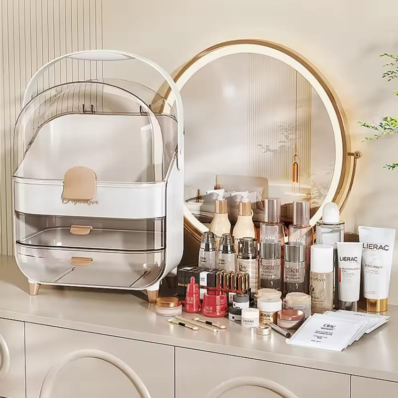Makeup Storage Organizer with Lid, Waterproof Cosmetics Skincare Organizer for Vanity, Portable Makeup Storage Box for Countertop, Gift.