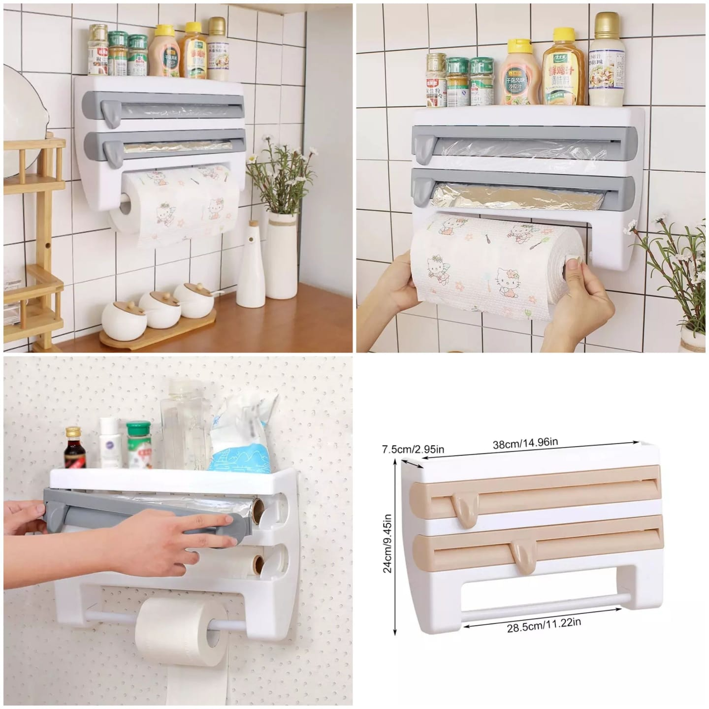 Kitchen Paper Towel Holder Triple-layer Plastic Portable Roll Paper Shelf Wrap Holder Slicer Tin Holder