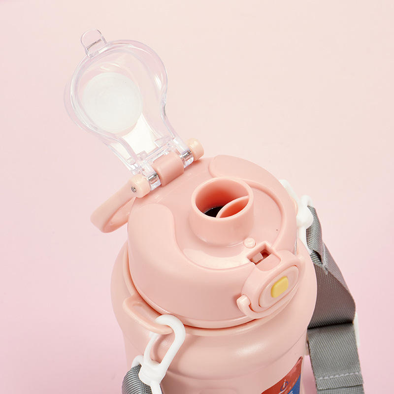 Stainless Steel Large Capacity Straw Outdoor Portable Water Bottle 850ml Random Colours