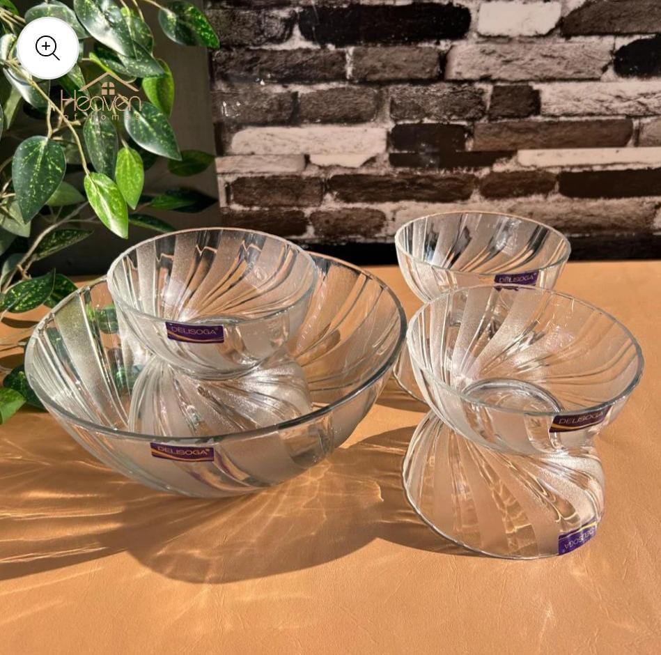 Orange Stylish Clear Glass Bowl Set/ Firni set/ Soup set 07 Pieces