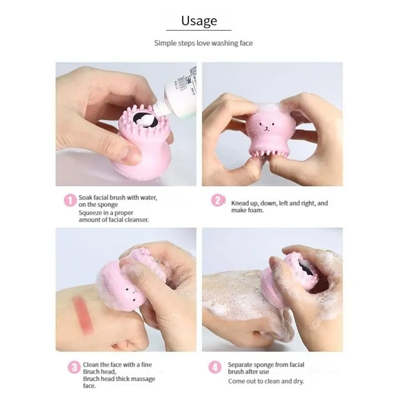 Skin Care Lovely Small Octopus Shape Silicone Facial Cleaning Brush Face and makeup Washing Brush Skin Care Deep Pore Cleaning Exfoliator manicure pedicure