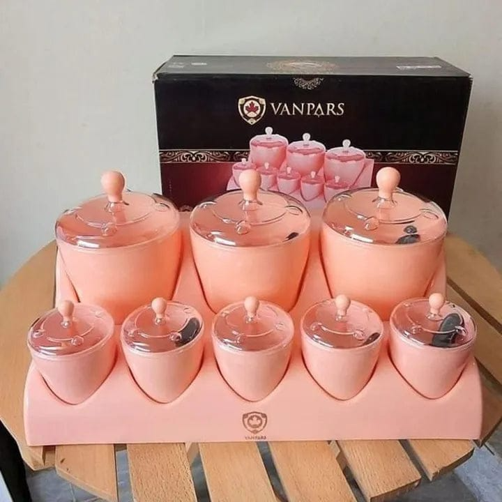 Vanpars Stylish 8 Pcs Multipurpose Spices Masala Box Seasoning Rack Organizer Set with Stand and Spoon for Kitchen