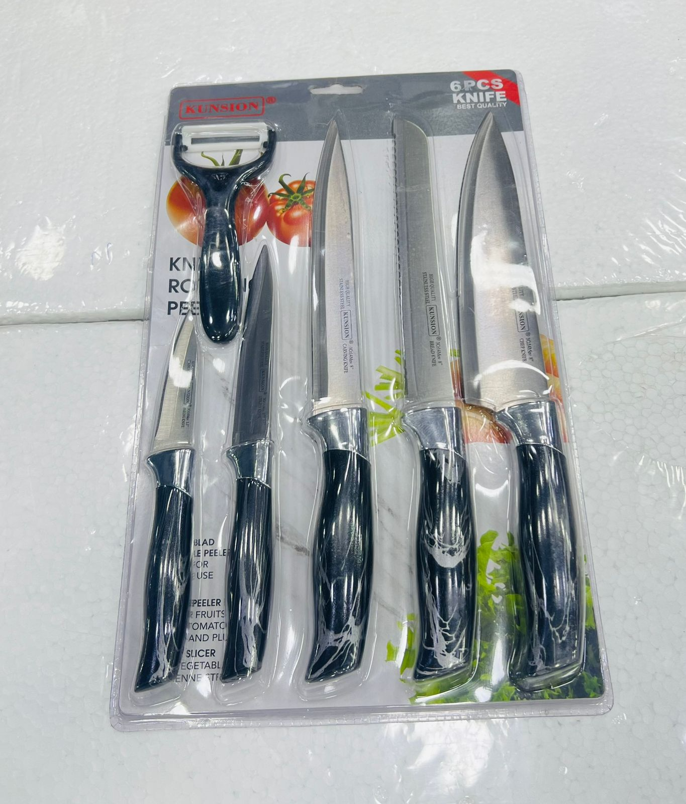 6-Piece Kitchen Knife Set with Peeler – 5 Multi-Size Knives + Vegetable Peeler