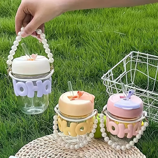 Portable Cute Glass Cup with Straw – Perfect for Summer