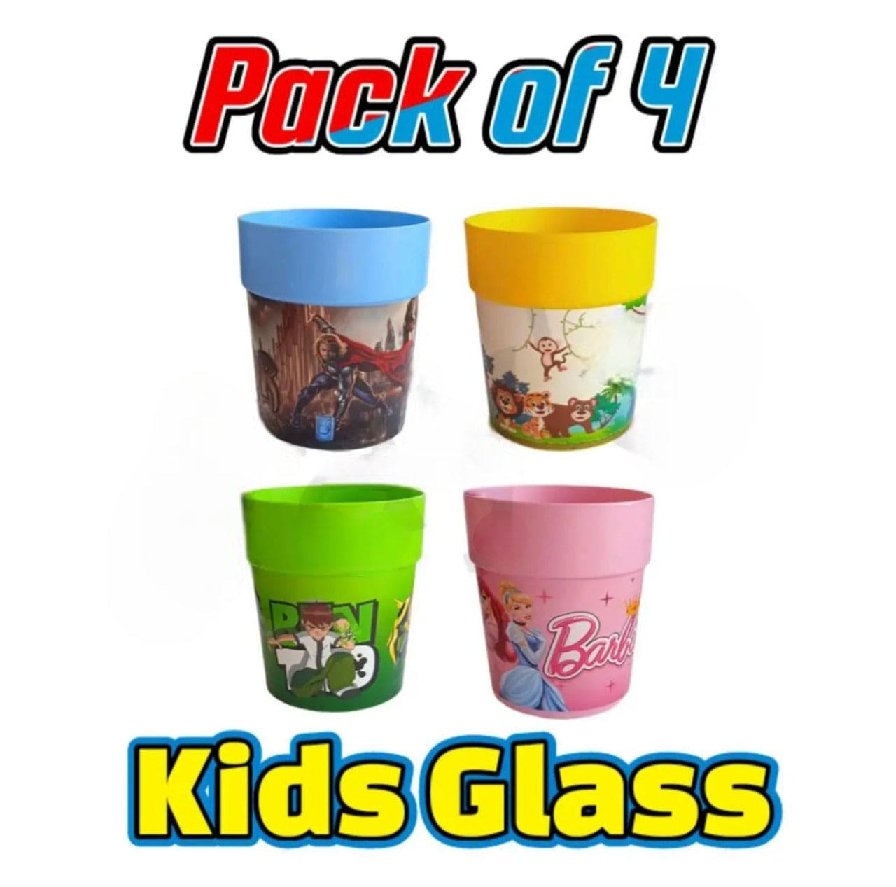 Pack of 4 PC's Beautiful characters water glasses reusable plastic glass
