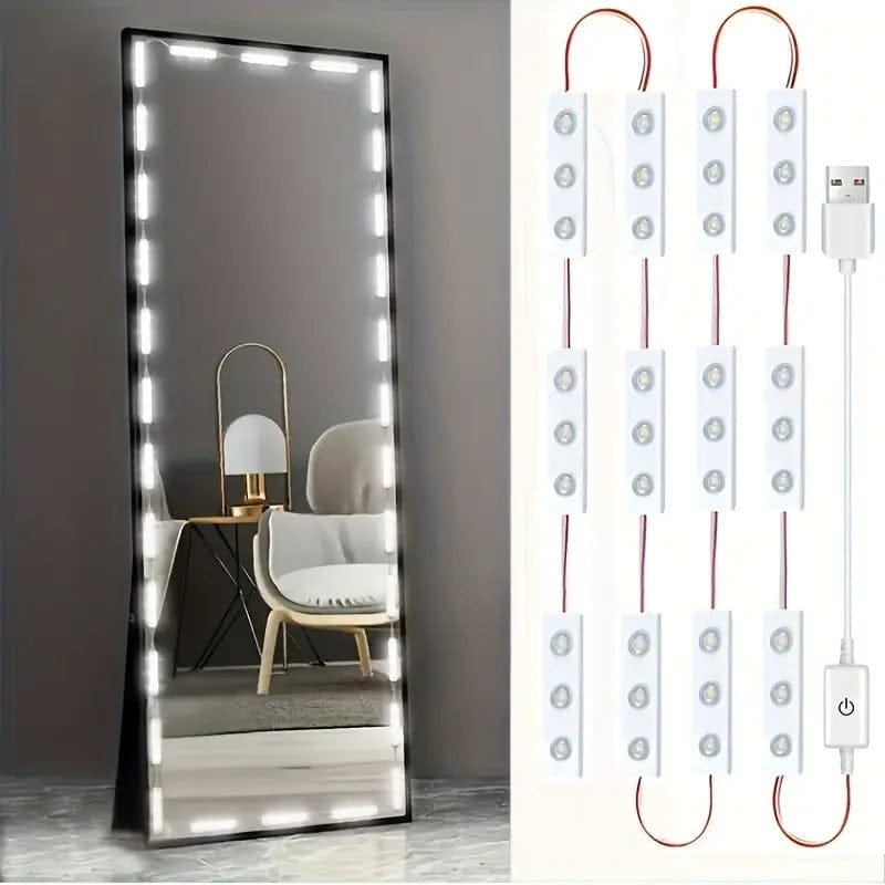 LED Makeup Mirror Lights 30LEDs Dimmable Touch Control Vanity Mirror Lights Bathroom Mirror Light with USB Cable LED Strip Lights Dressing Mirror