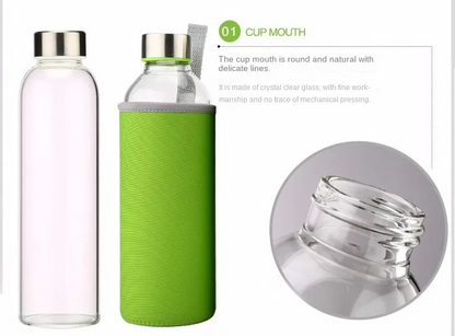 Glass Water Bottles Drink Bottle Bamboo Lid 550ml Random Colours