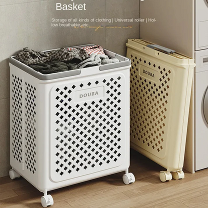 Apricot  Folded Laundry Basket with Wheel-