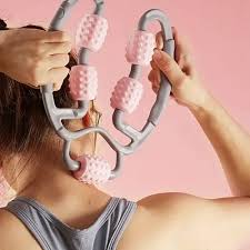 U Shape Yoga Massage Roller 9 Wheels Trigger Point for Arm Leg Neck Muscle Body Fatigue Lifted Tool Health Therapy Care Stress Multi-Function Relaxer Roller Yoga Fitness Neck Arm Leg Massager Waist Massage Stick Yoga Fitness Equipment