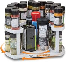Spice Spinner Two-Tiered Spice Organizer & Holder That Saves Space, Keeps Everything Neat, Organized & Within Reach With Dual Spin Turntables