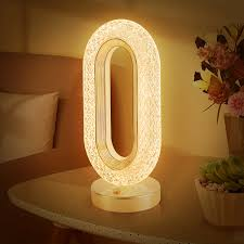 Harions Crystal Night Table Lamp Touch Sensor LED Light with 3 Colors, Table Desk Night Study Lamp for Bedroom Oval Crystal Table Lamp Rechargeable Night Light Lamp (Oval lamp)