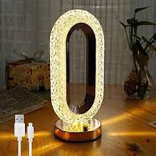 Harions Crystal Night Table Lamp Touch Sensor LED Light with 3 Colors, Table Desk Night Study Lamp for Bedroom Oval Crystal Table Lamp Rechargeable Night Light Lamp (Oval lamp)