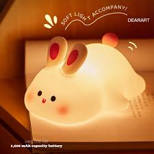 LED Home-appliance Children's Baby Lamp Night Light Lamps Room Decor Cute Rabbit Silicone Plastic USB Charging Timed Bedside