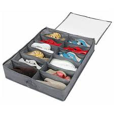 Under Bed Shoe Organizer Bag Hard Solid Fabric with Clear Plastic Zip Cover Store up to 12 Pairs of Shoes 1 Pcs