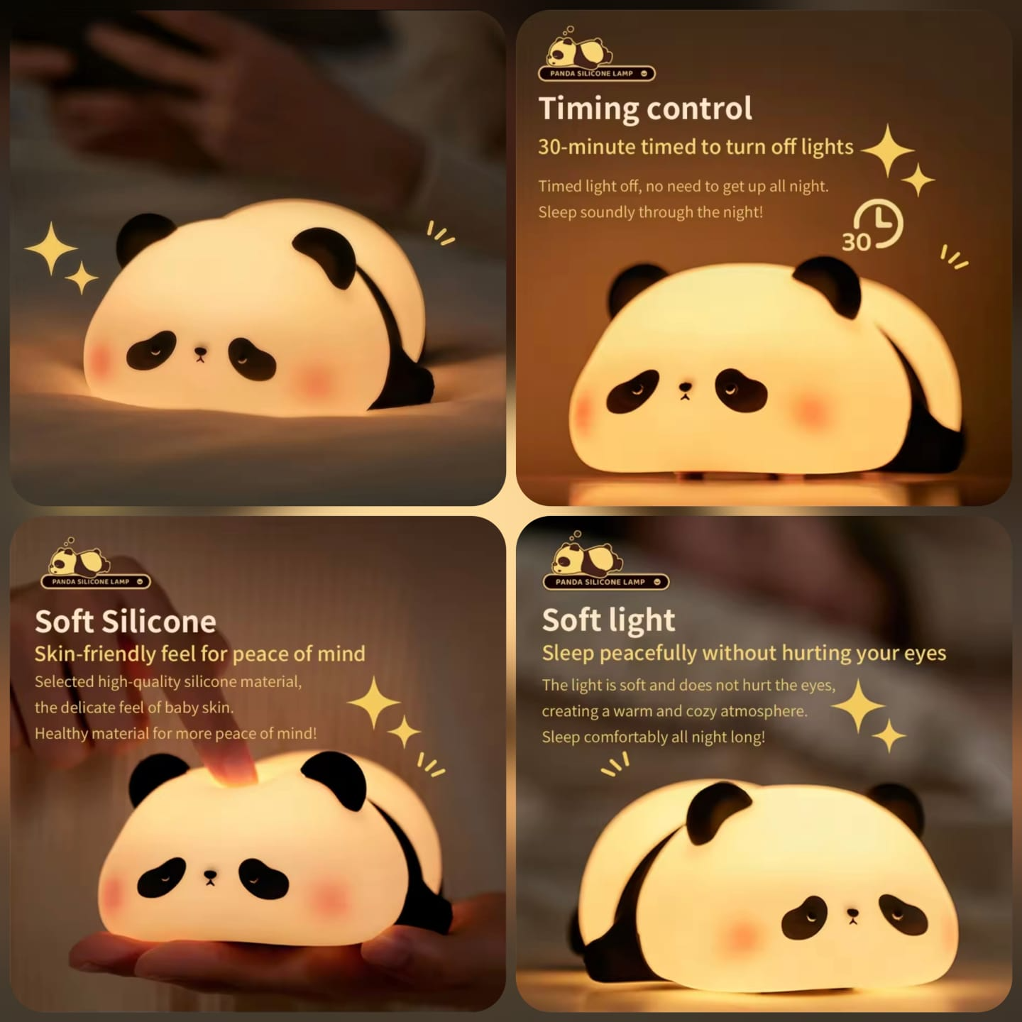LED Night Lights Cute Sheep Panda Rabbit Silicone Lamp USB Rechargeable Timing Bedside Decor Kids Baby nightlight Birthday Gift