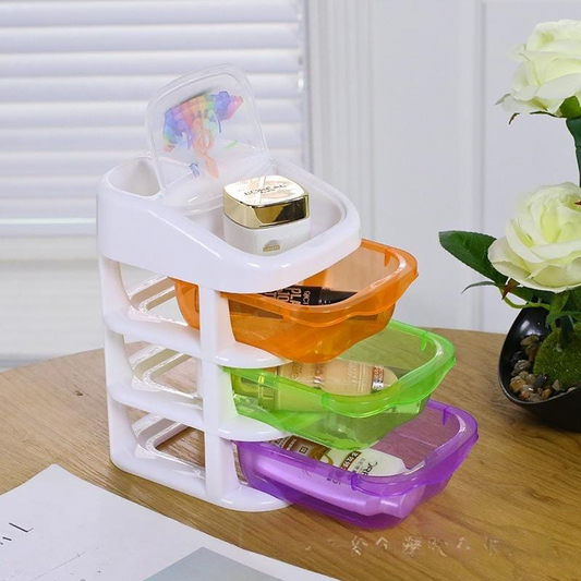 Plastic 3 Layers Mini Desktop Drawer Storage Box (Multicolour)