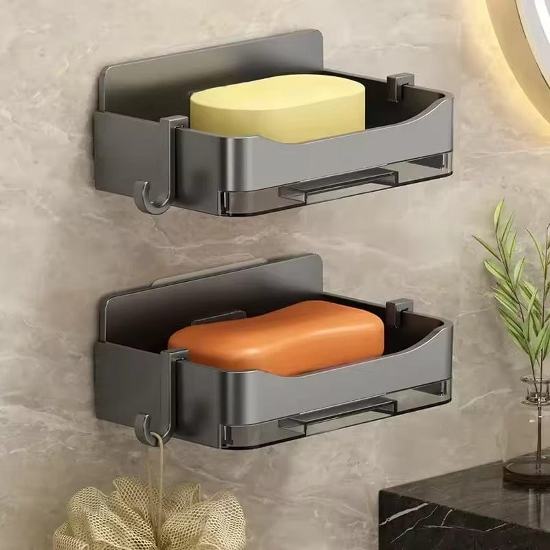 Soap Dish Double Layer Bathroom Wall Mounted Punch-Free Drain Box Sponge Holder