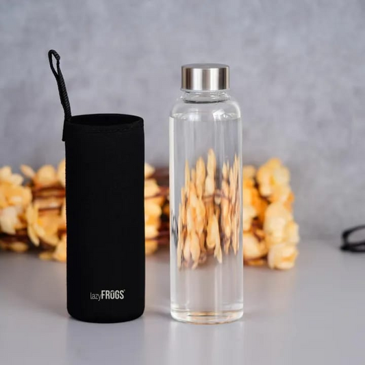 Glass Water Bottles Drink Bottle Bamboo Lid 550ml Random Colours