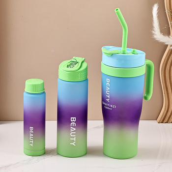 1.2L 3pcs Sets Ice Bar Mug Gradient Color Straw Mug Handheld Tumbler  Random Colours