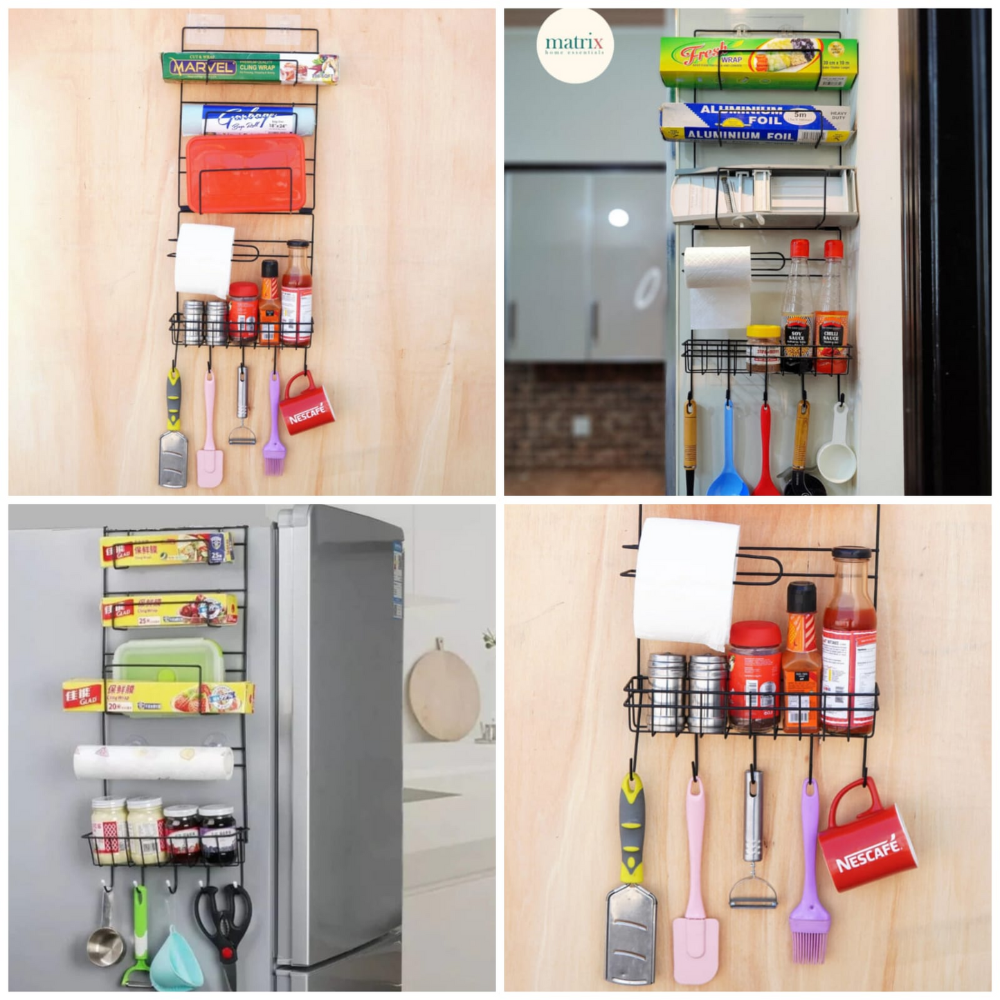 Refrigerator Side Storage Spice Rack Jar Bottle Holder Over Door Wall Storage Organizer for Kitchen Bathroom