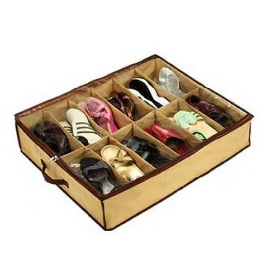 Fabric Shoe Storage with 12 Pairs Holder - Light Brown