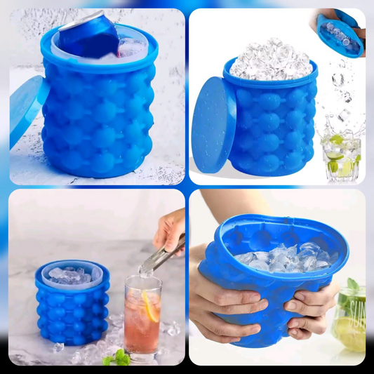 New Magic Ice Cube Maker Genie Silicone - Ice Bucket The Revolutionary Space Saving Ice Cube Maker - Blue