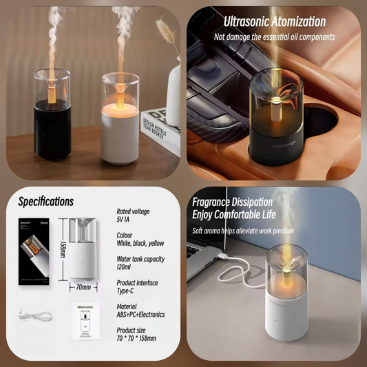 Candlelight Aroma Diffuser USB Electric Ultrasonic Mist Maker Air Humidifier for Home Car Mini Fragrance Essential Oil Diffuser