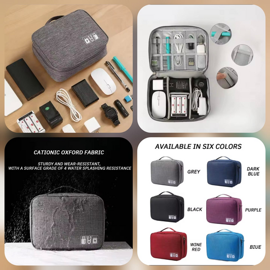 High-volume waterproof portable cable storage bag for storing digital.electronic USB cables for office use