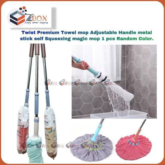 Twist Towel mop Premium Quality Adjustable Handle metal stick auto Squeezing magic mop 1 pcs Random Color