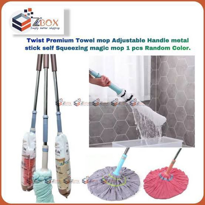 Twist Towel mop Premium Quality Adjustable Handle metal stick auto Squeezing magic mop 1 pcs Random Color