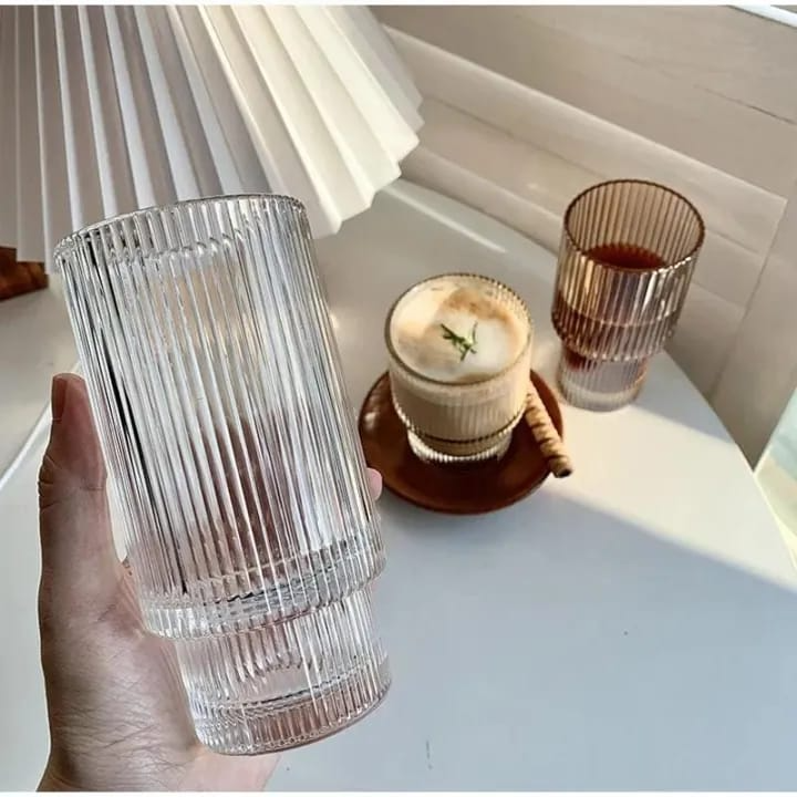 Ribbed Tumbler Glass improted Glass Cups, Model 12oz or 16oz Drinking Glasses with Lids and Glass Straws Glassware for Juice Cocktail Iced Coffee Mugs.,,....