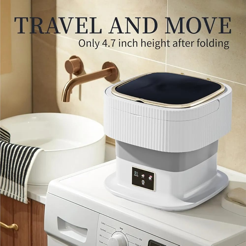 Foldable Mini Washing Machine, 11.5L Portable Top Load Washer, Chrome Finish, Efficient, Residential Use