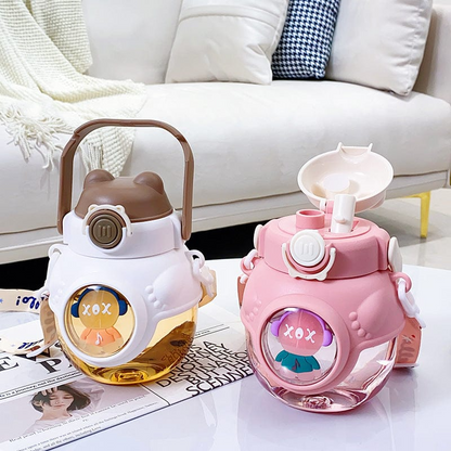 600ml Children's Water Bottle Space Capsule Plastic Large Capacity Straw Cup School Student Kids Cute Cartoon Kawaii For kids.